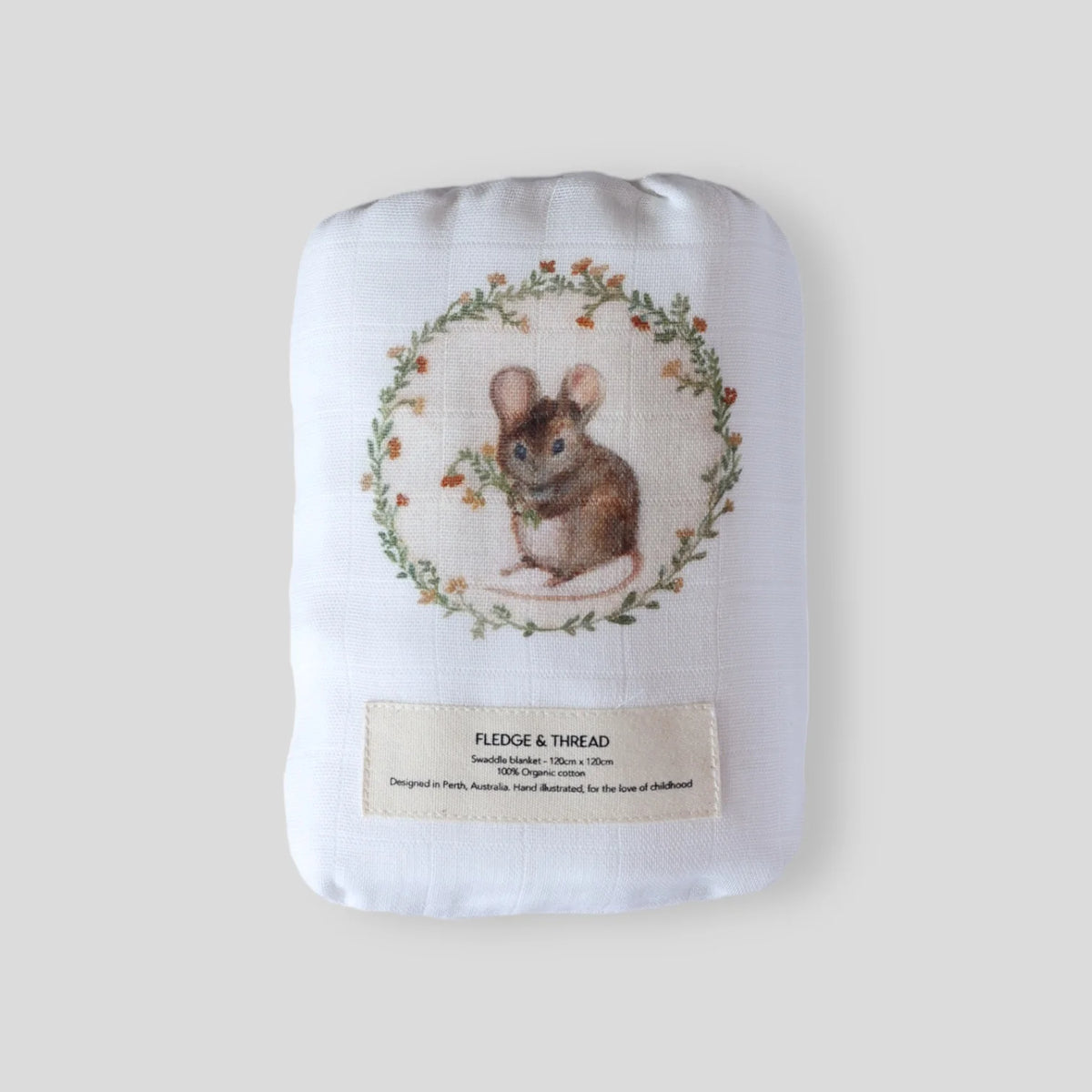 Mouse organic cotton muslin swaddle wrap for babies