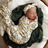 Golden Wattle organic jersey wrap and topknot baby set