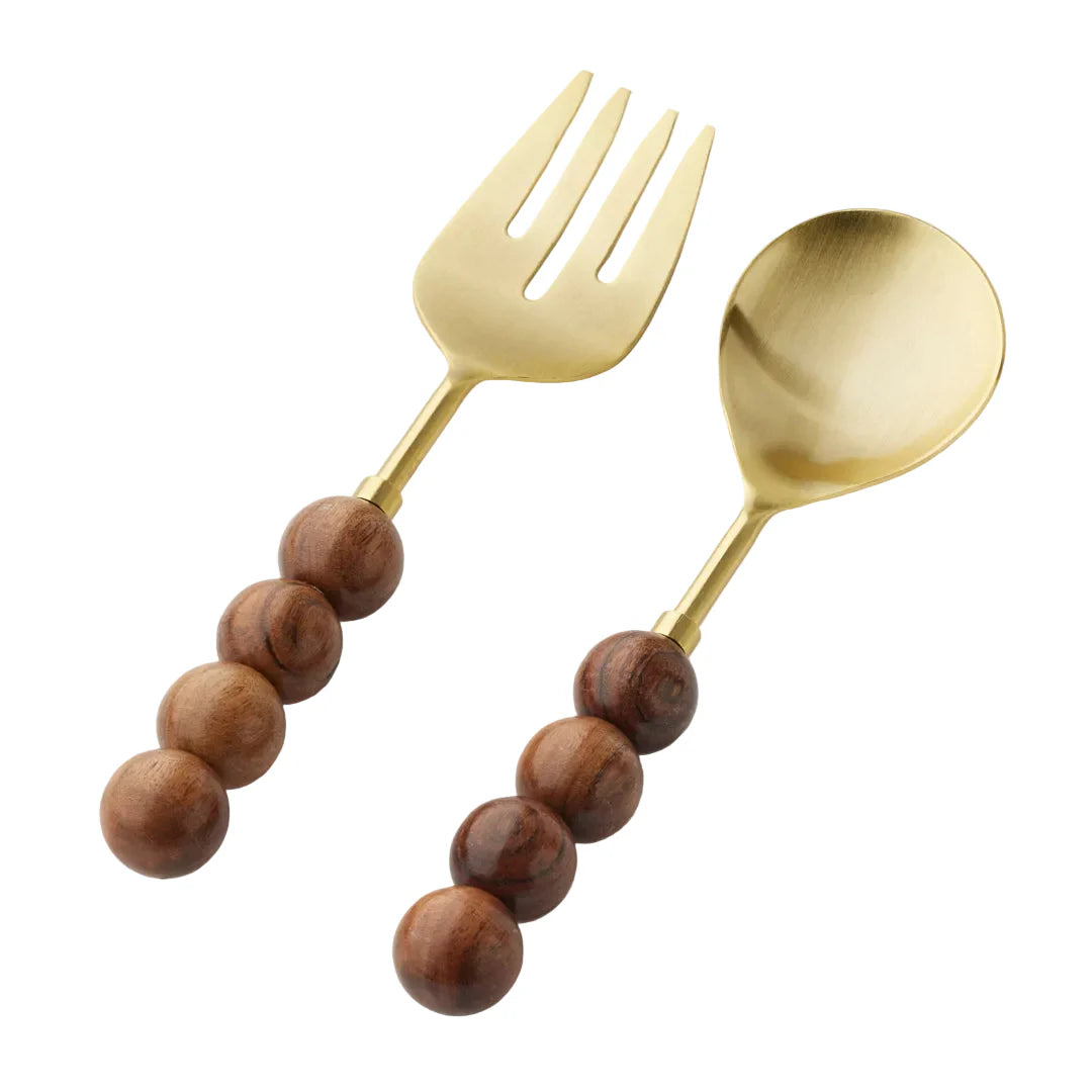 Provence salad servers mango wood gold serving set