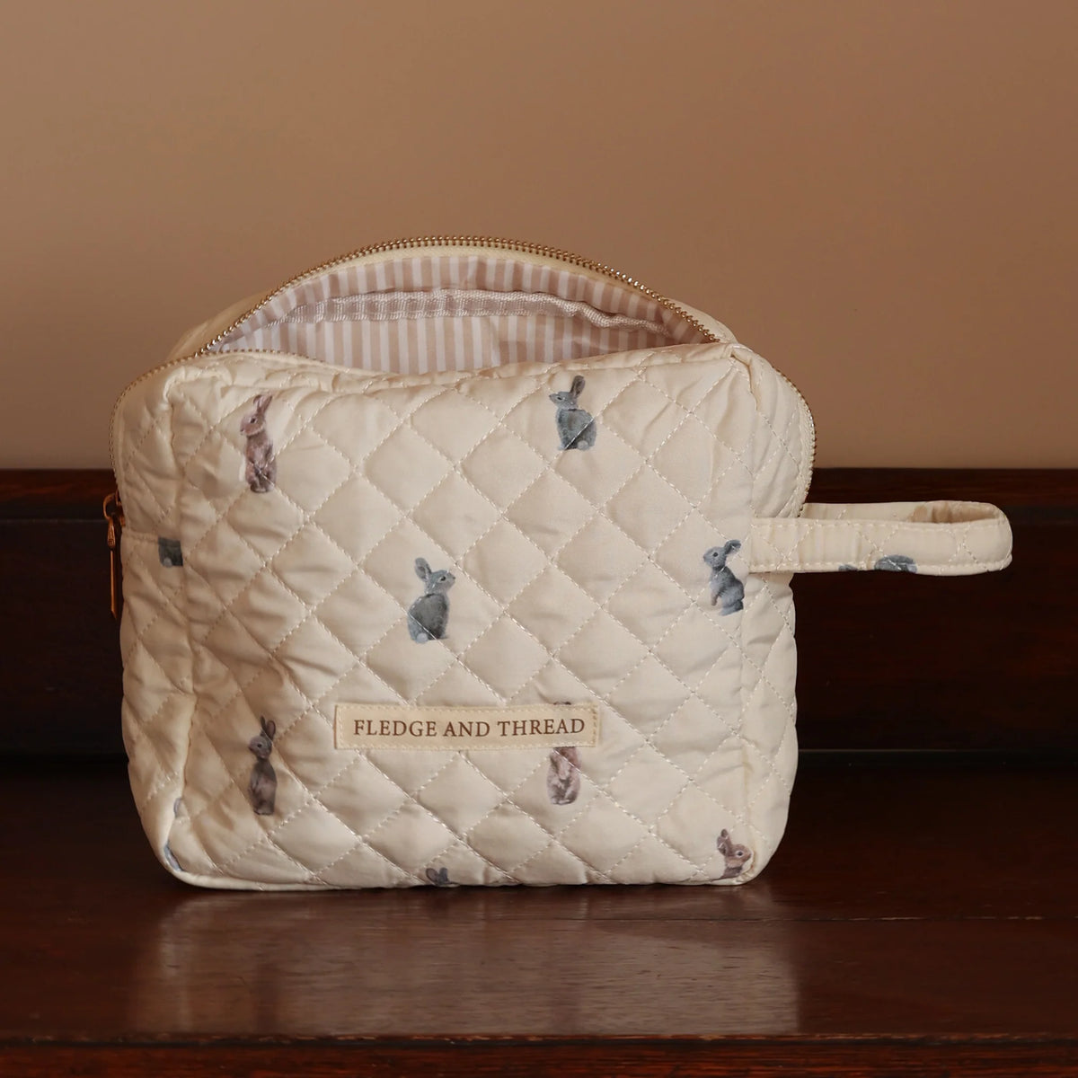 Bunny quilted baby change bag with hand-illustrated print