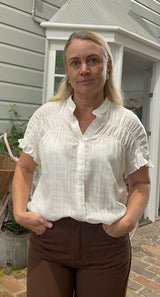 Sunday cotton top shirred detail relaxed women blouse