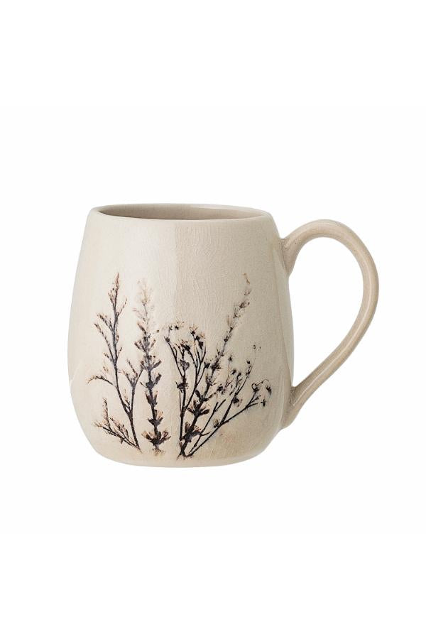 Bea stoneware mug with beige glaze and botanical design