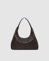 Valentina chocolate slouch shoulder bag with zip closure